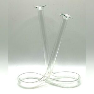 VTG Hand Blown Infinity Tube Clear Glass Double Bud Vase Ruffled Edges MCM